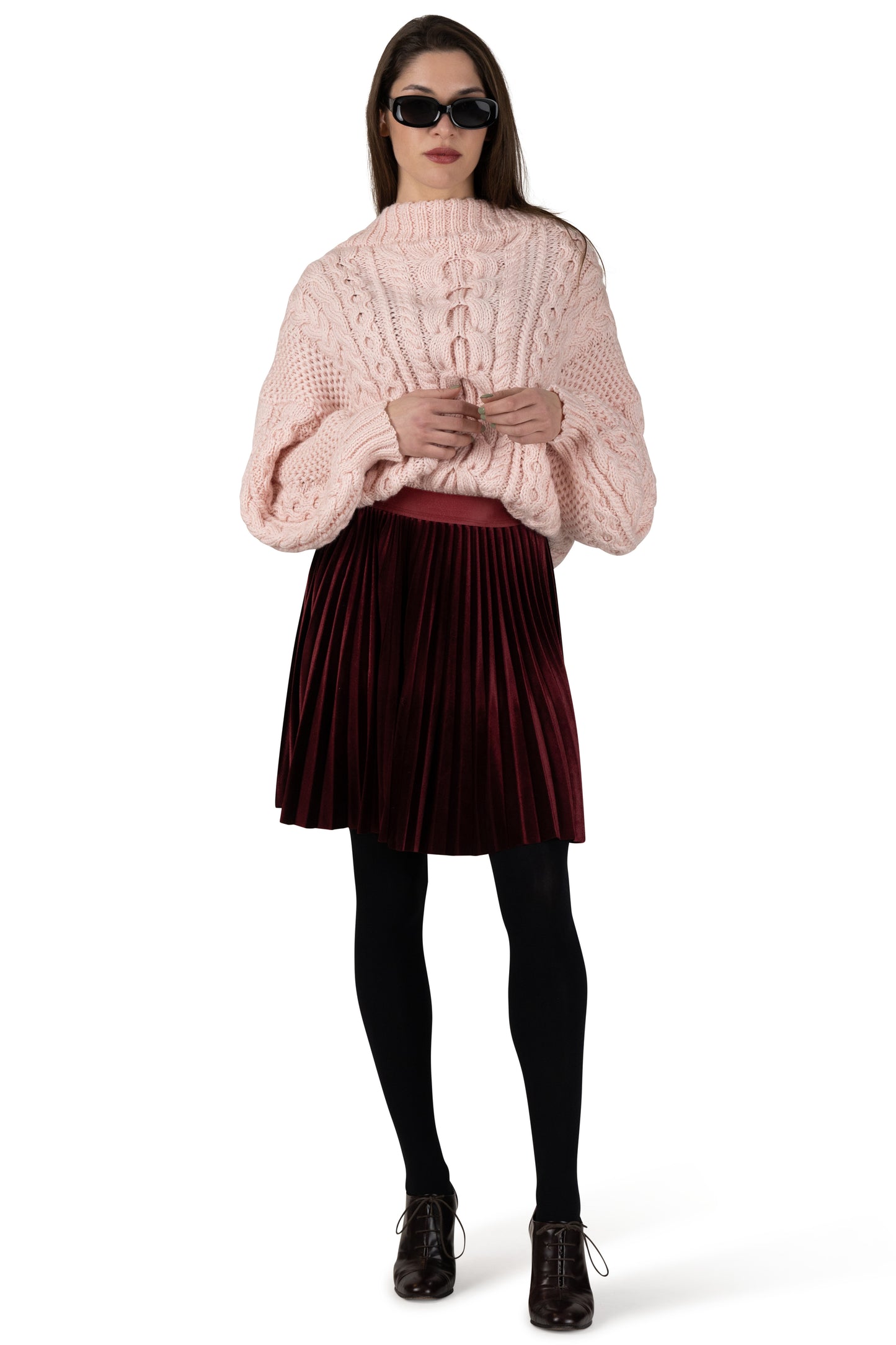 Merlot Crush Velvet Short Pleated Skirt