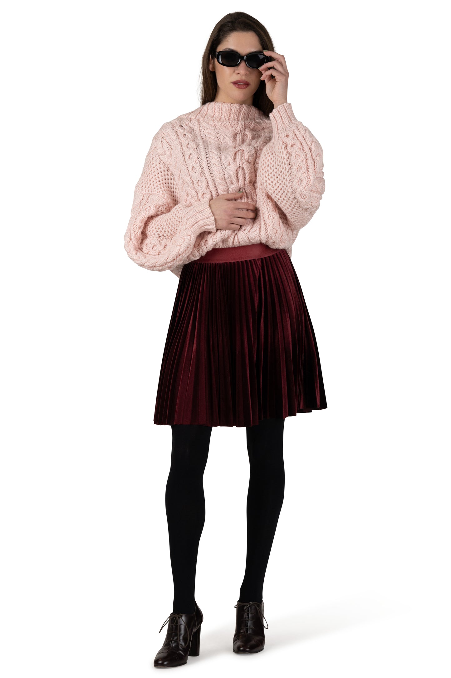 Merlot Crush Velvet Short Pleated Skirt