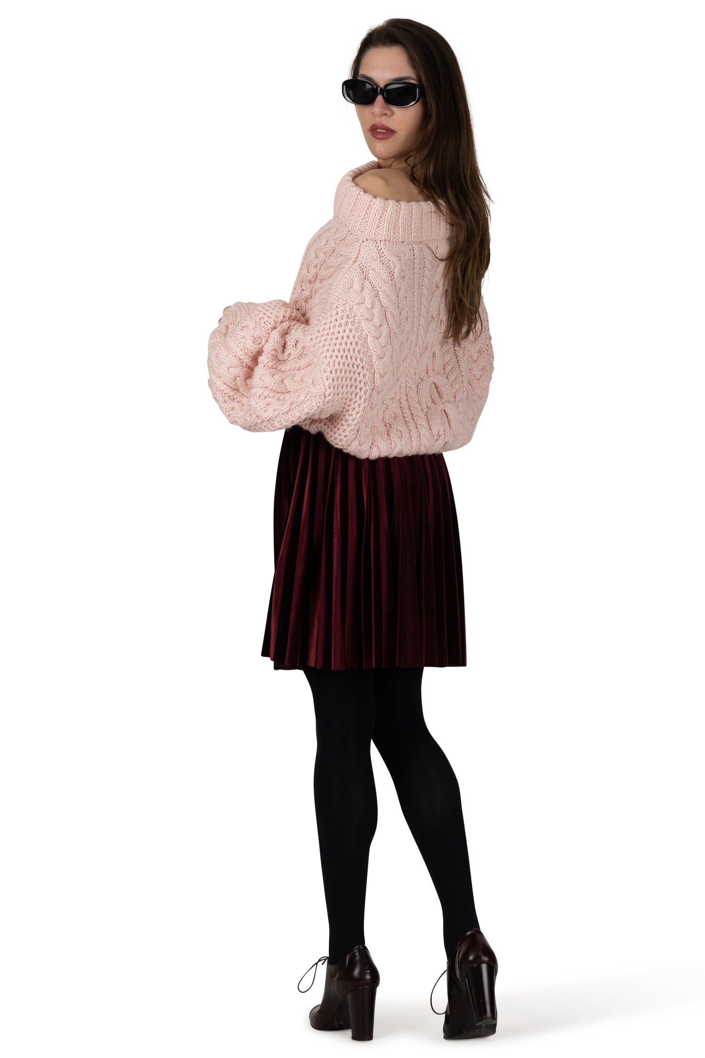 Merlot Crush Velvet Short Pleated Skirt