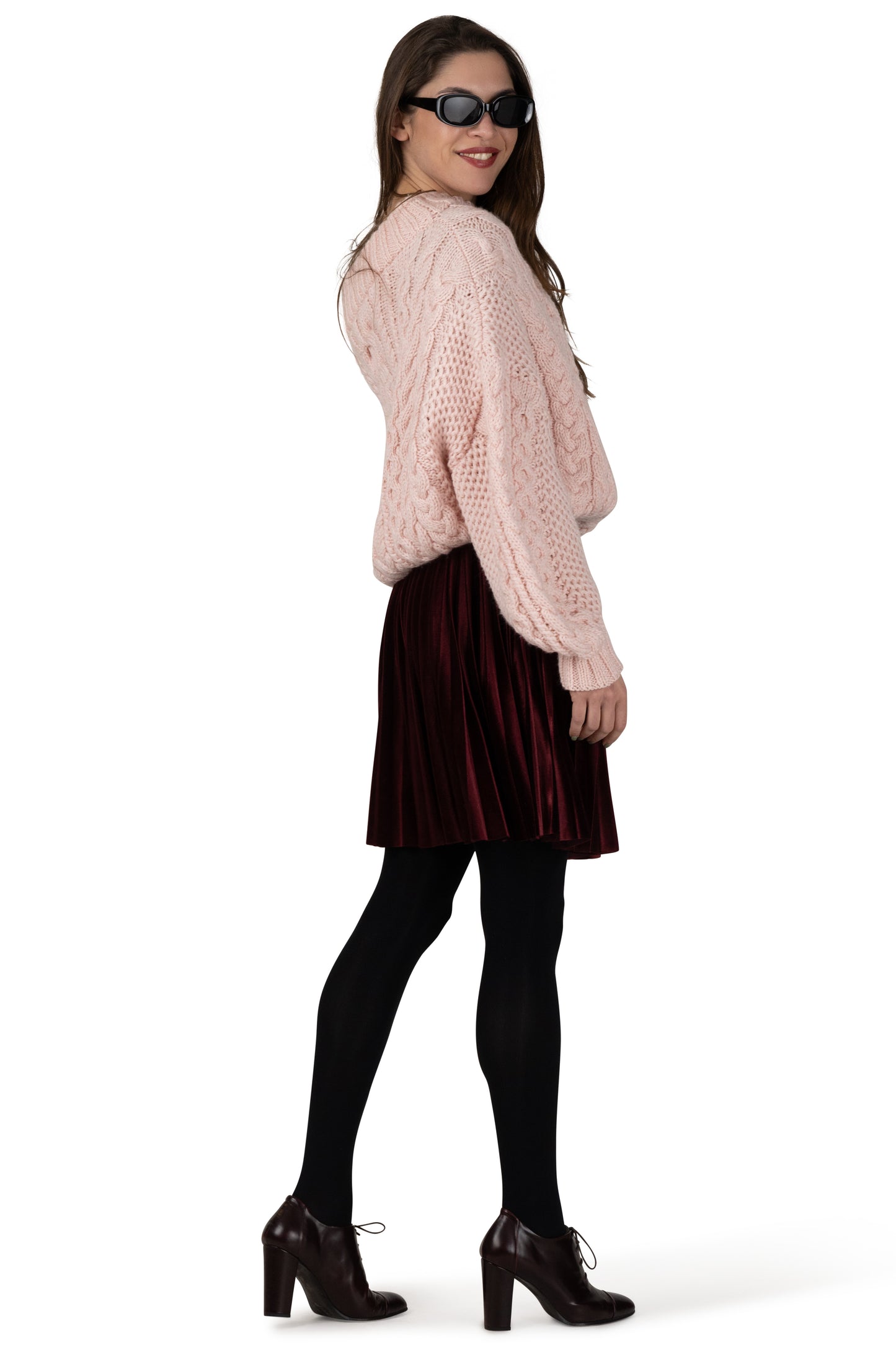 Merlot Crush Velvet Short Pleated Skirt