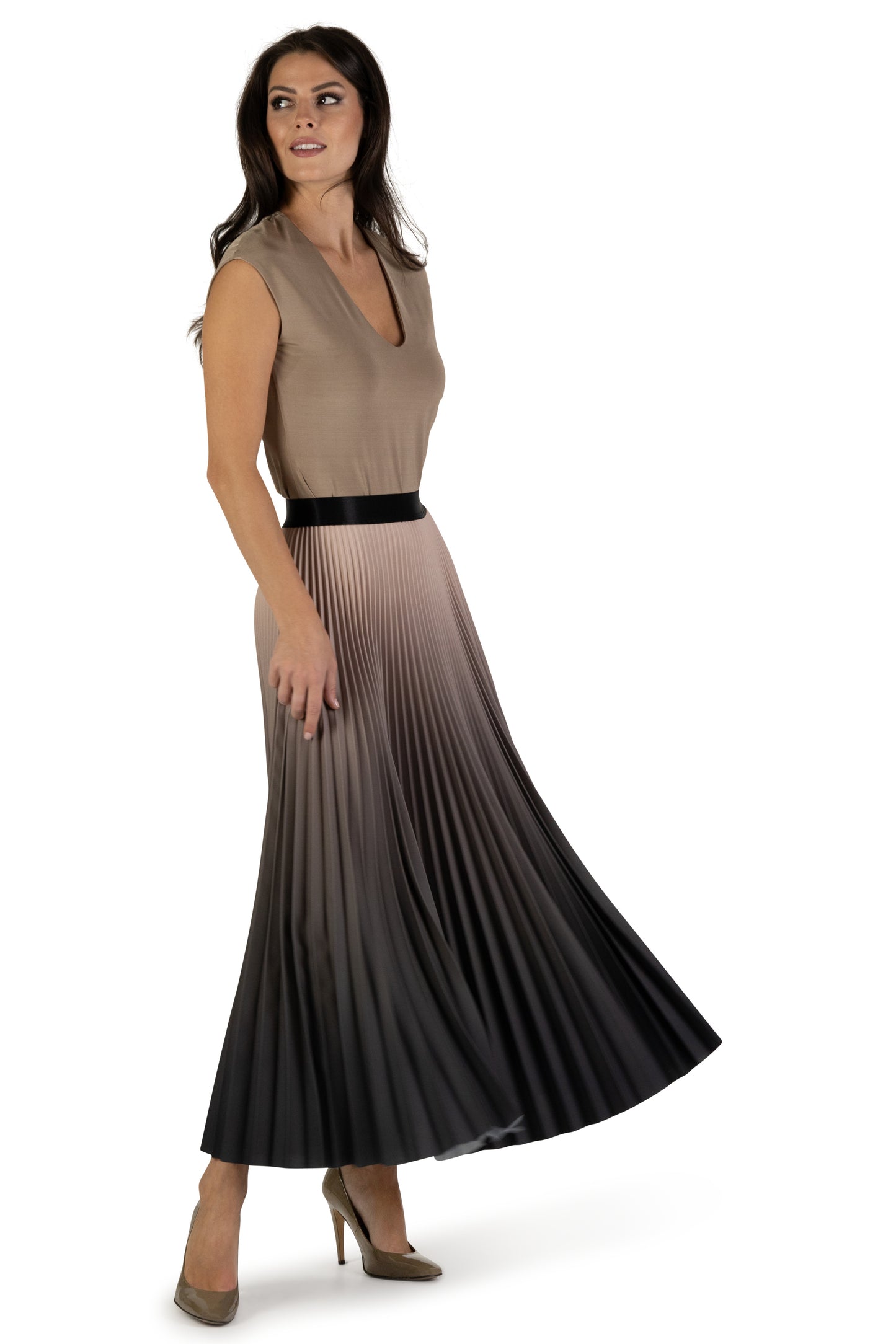 Rosewood Ombre Long Pleated Skirt