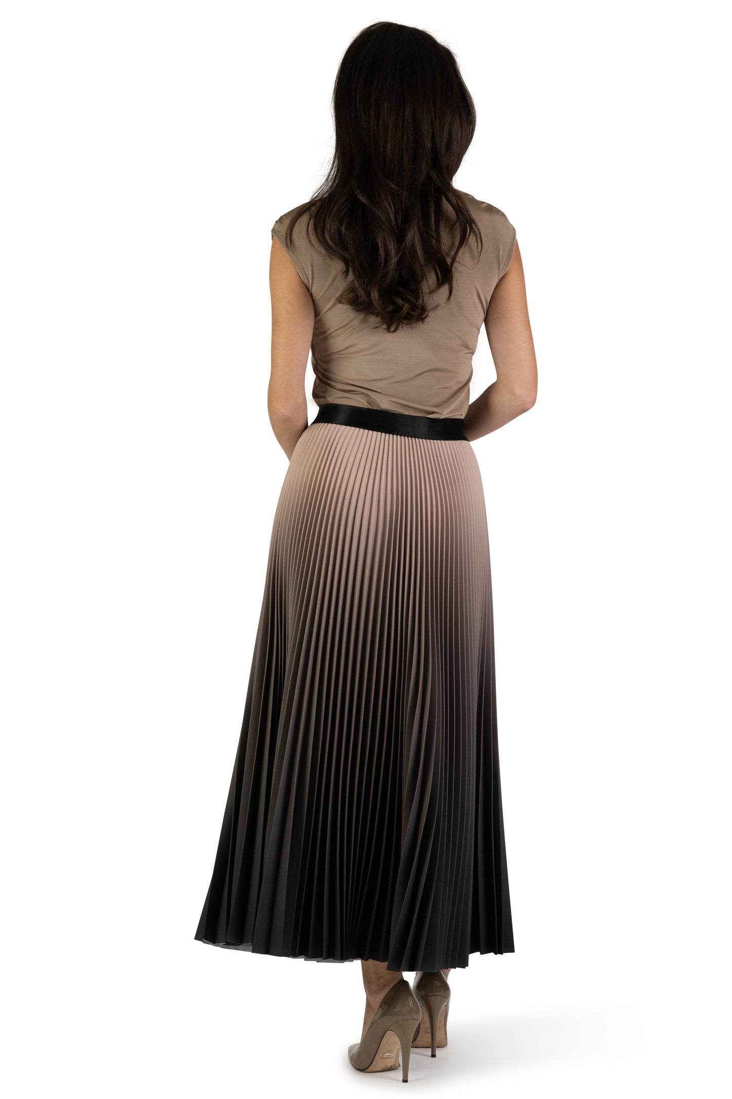 Rosewood Ombre Long Pleated Skirt
