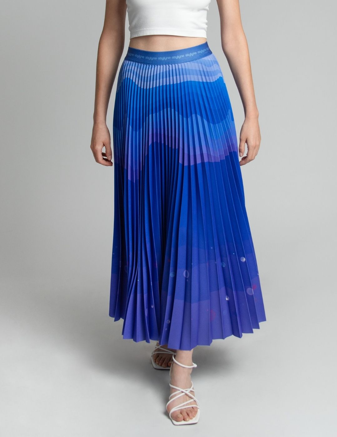 Ocean Deep Long Pleated Skirt