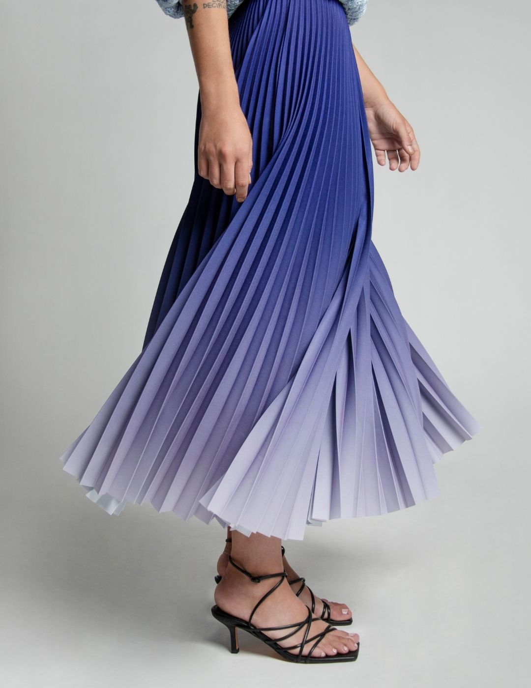 Purple Ink Ombre Long Pleated Skirt