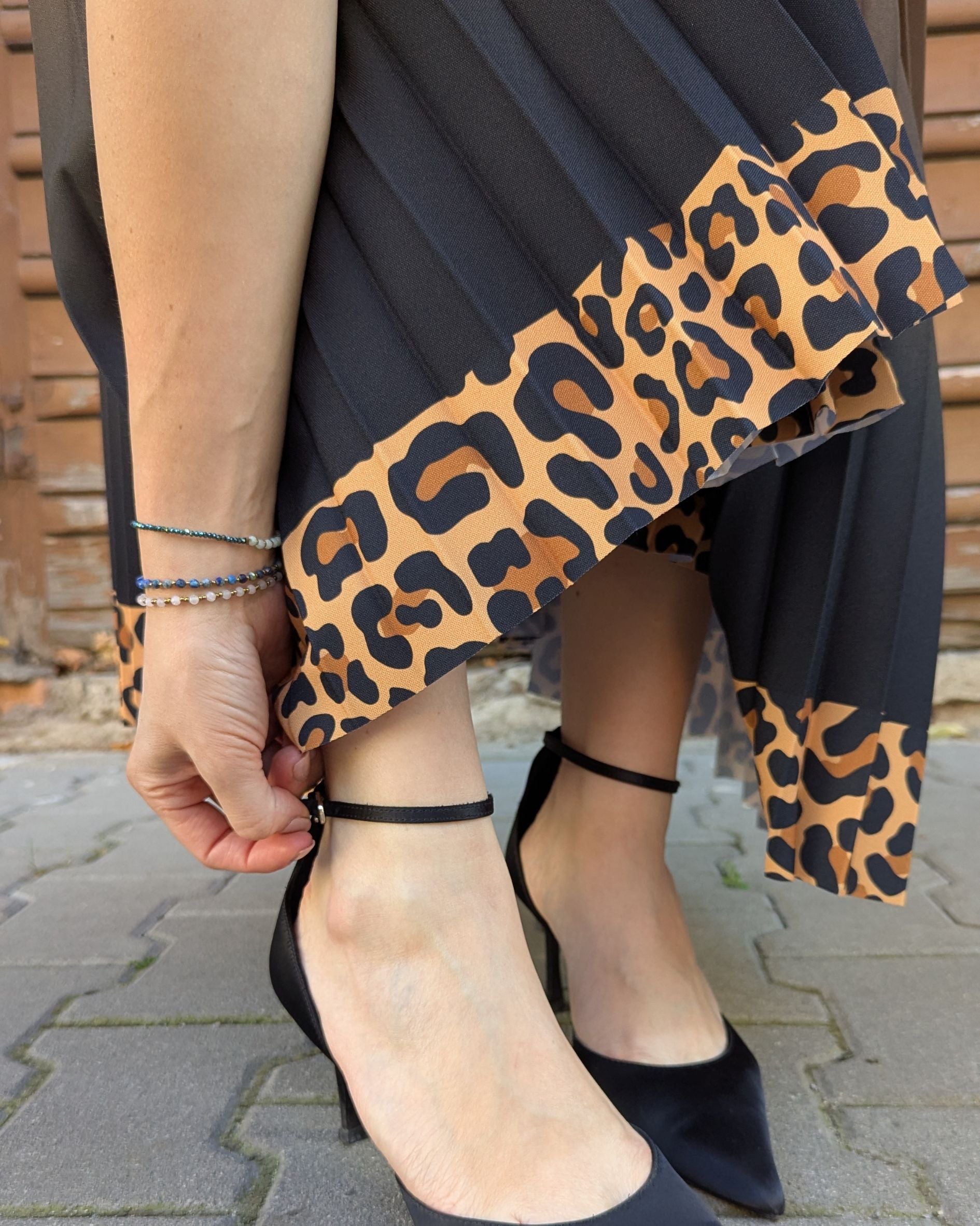 Jungle Espresso Leopard Long Pleated Skirt