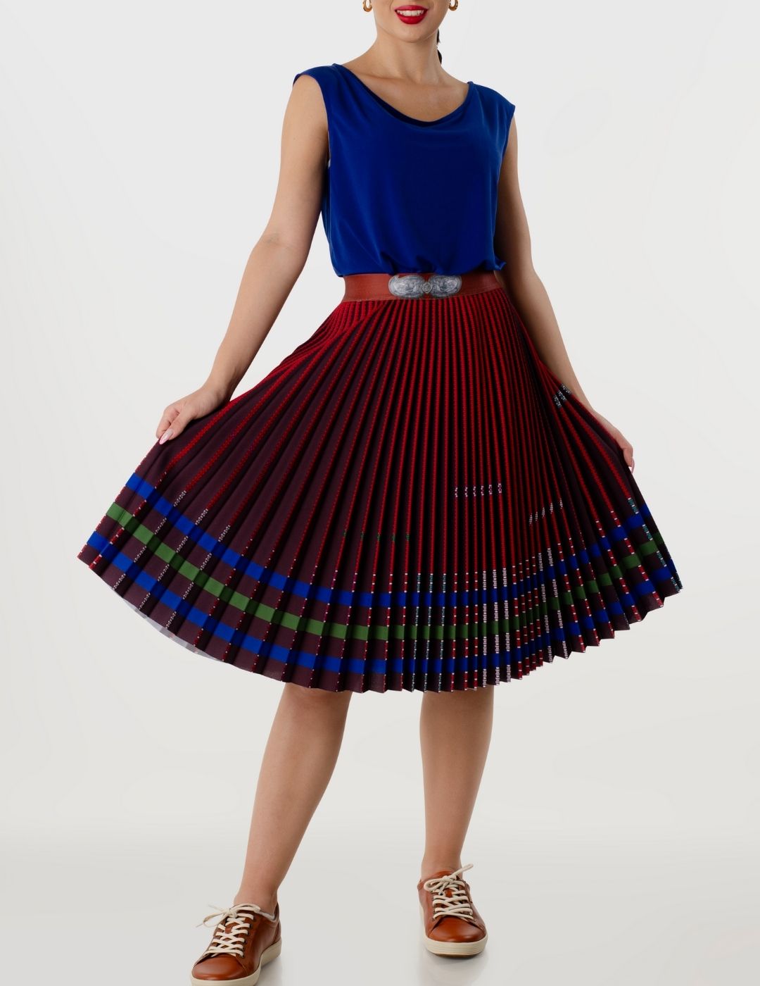 Bulgarian Heritage Pleated Skirt in Red and Burgundy