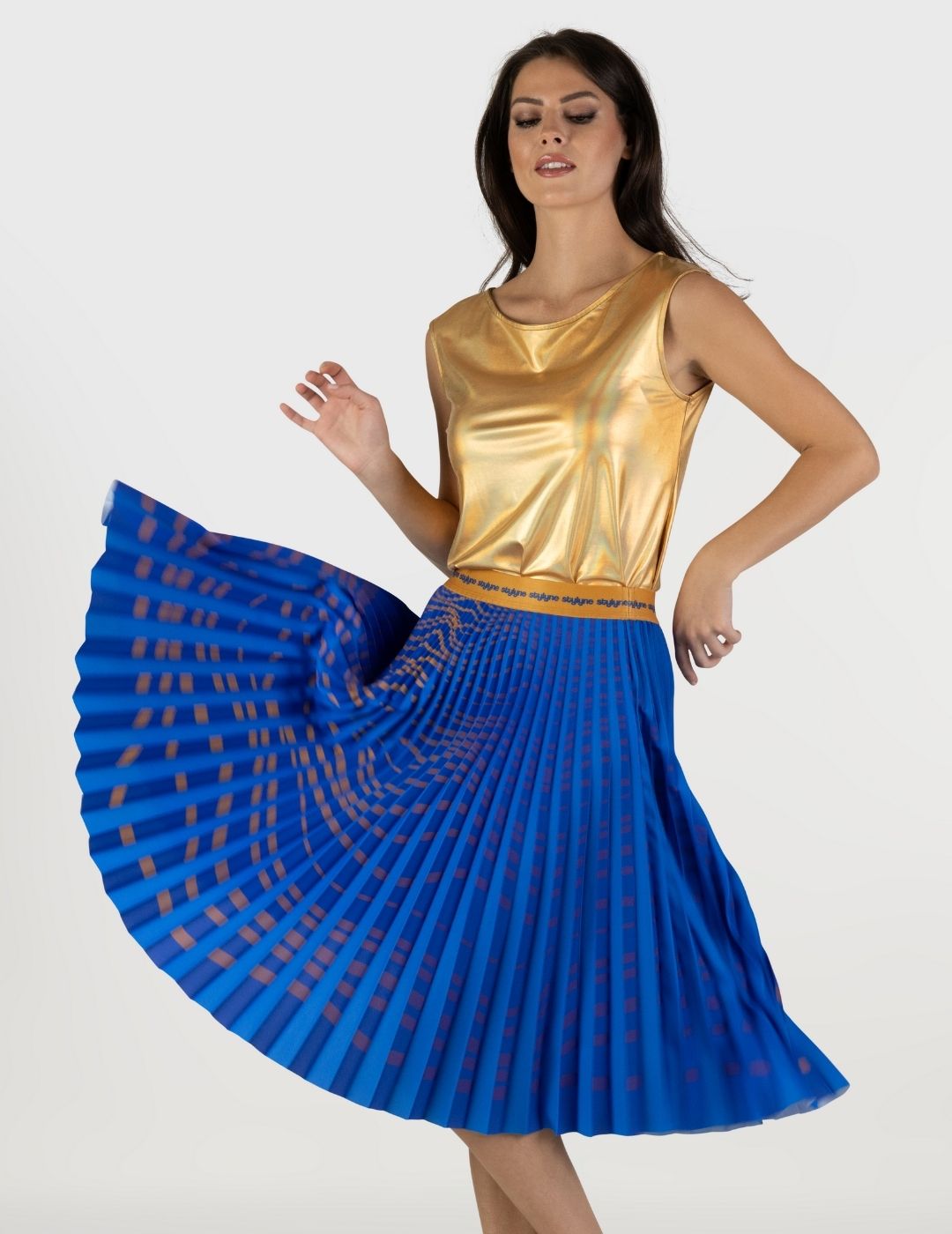 3D Magic Golden Waves Medium Pleated Skirt