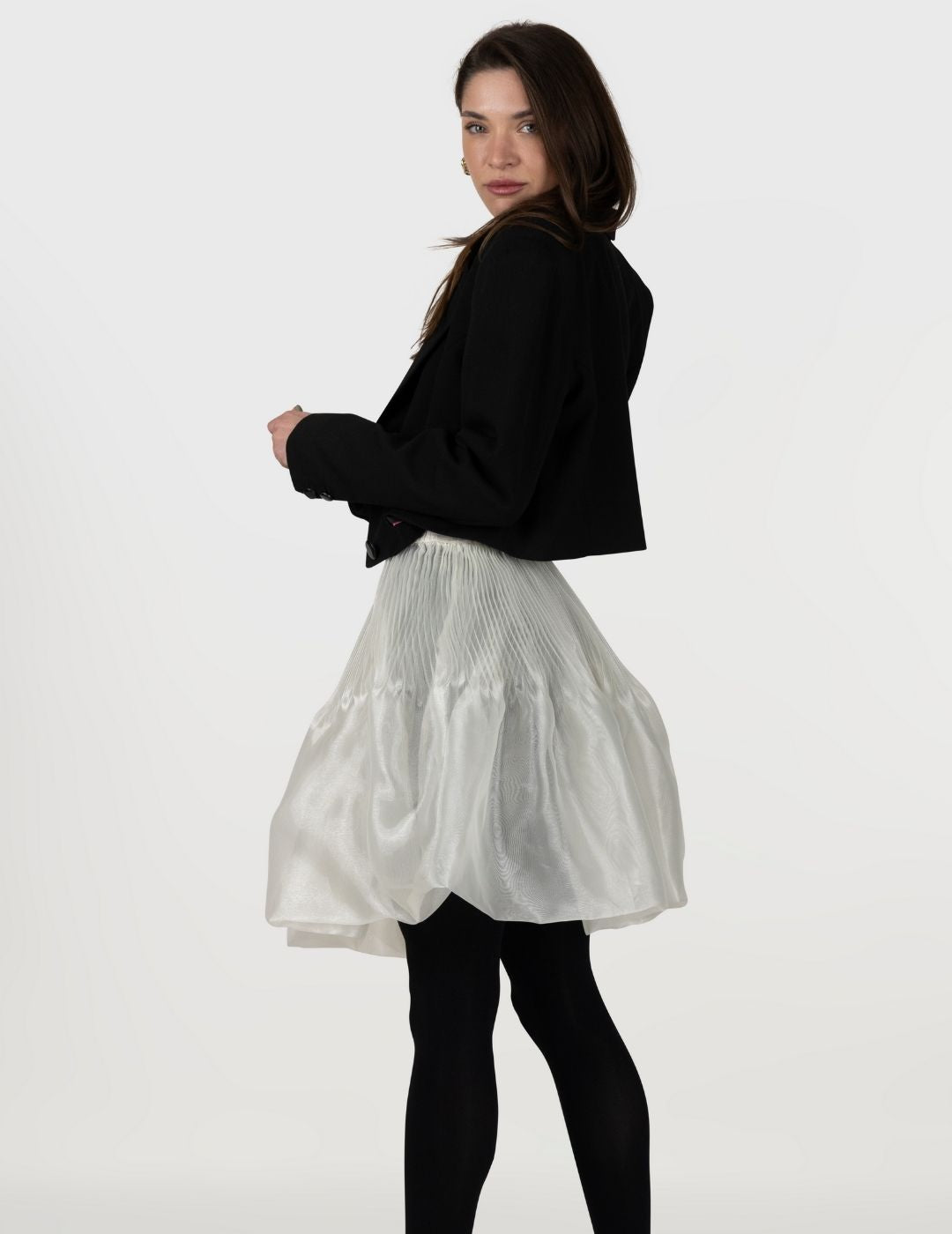 Blooming Pearl Sculptural Organza Transparent White Pleated Skirt