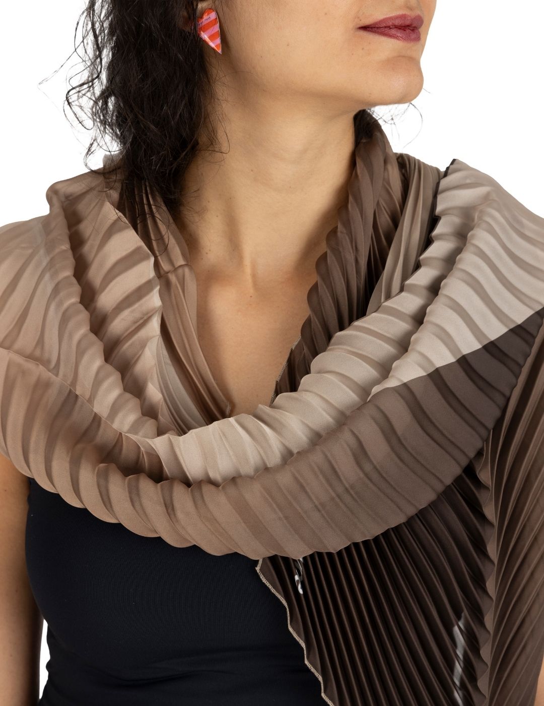 Mocha Long Pleated Scarf