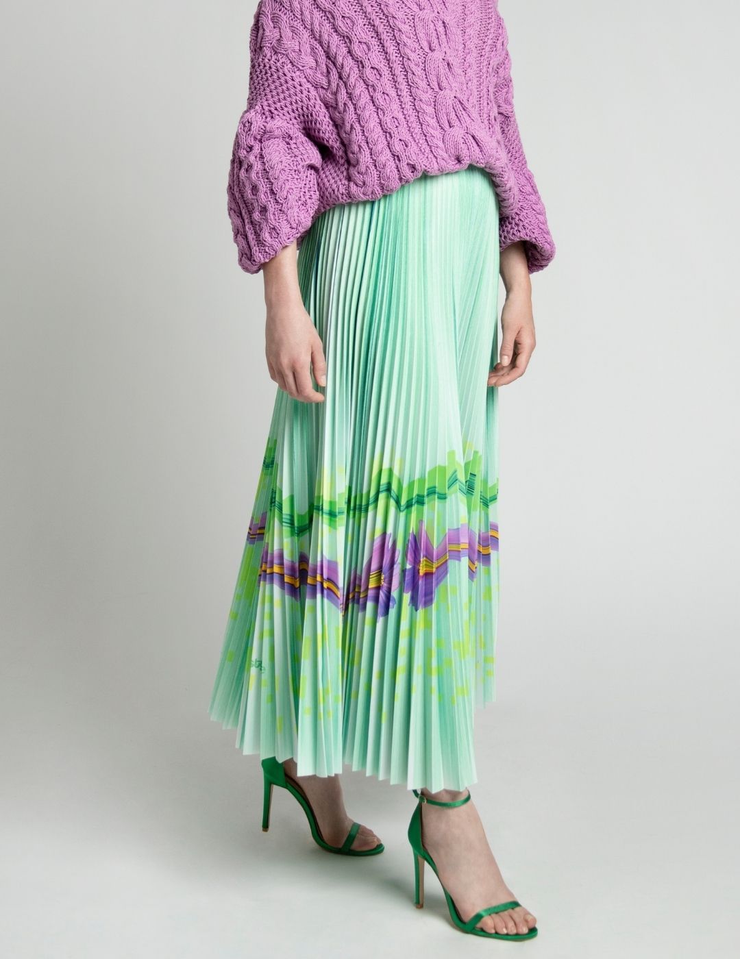 Spring Violet Long Pleated Skirt