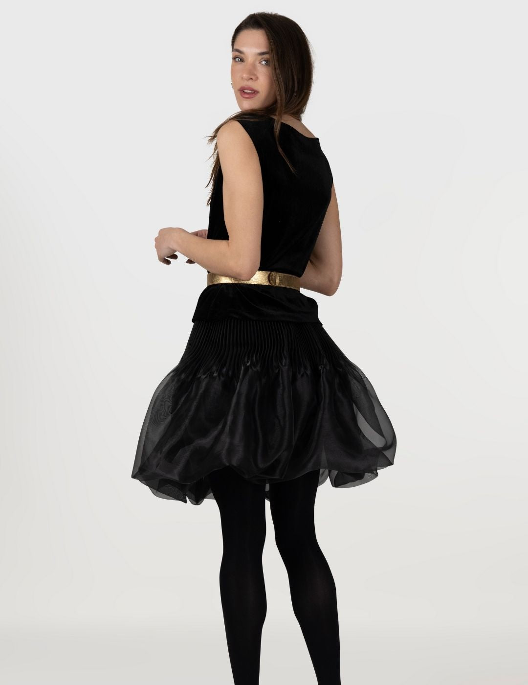 Blooming Noir Sculptural Organza Transparent Pleated Skirt