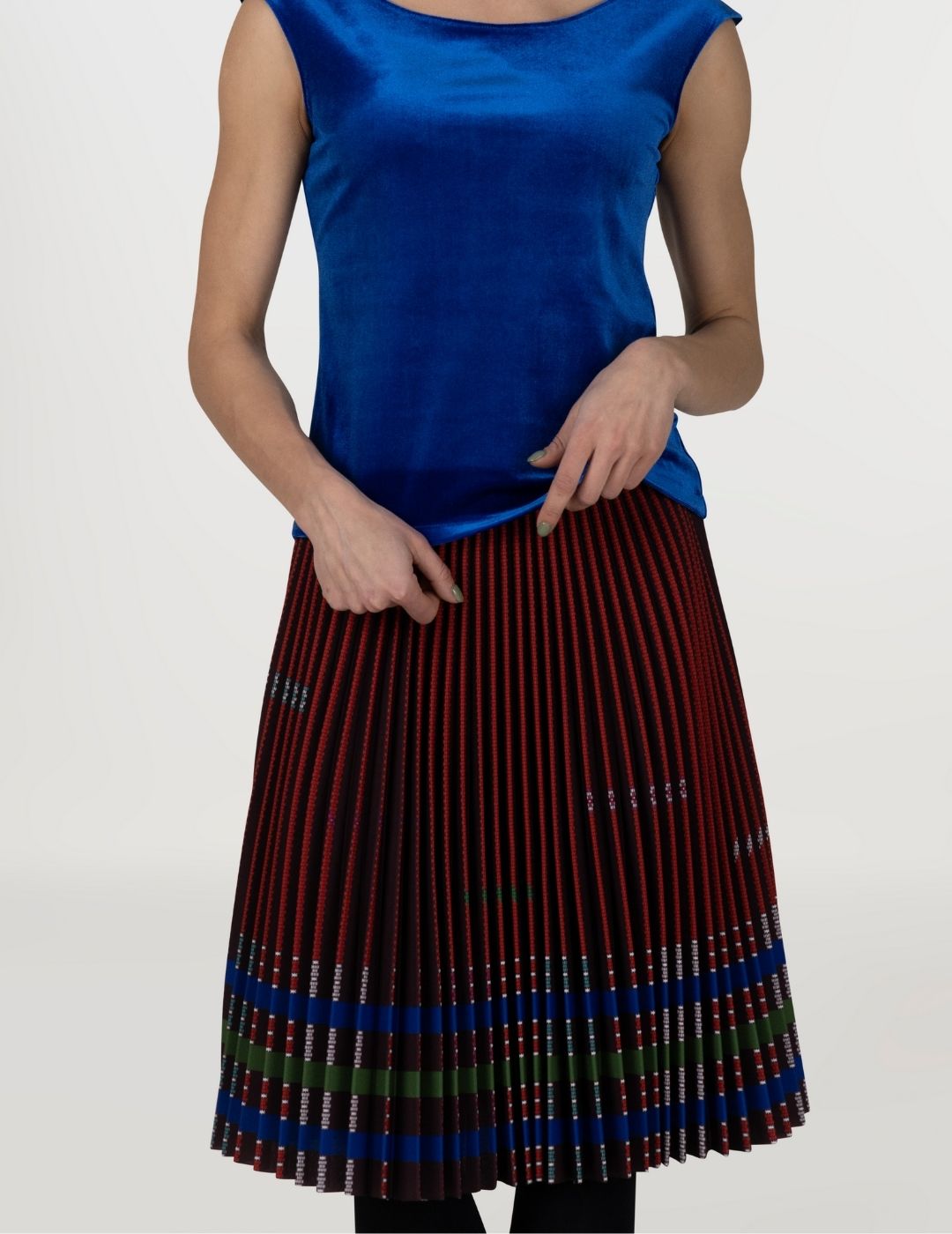Bulgarian Heritage Pleated Skirt in Red and Burgundy