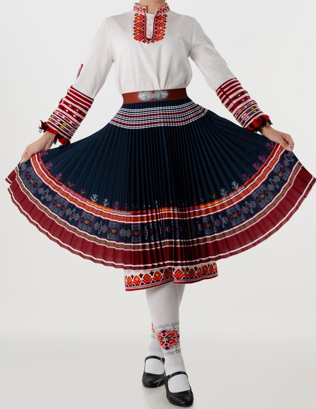 Bulgarian Heritage Pleated Skirt in Dark Blue