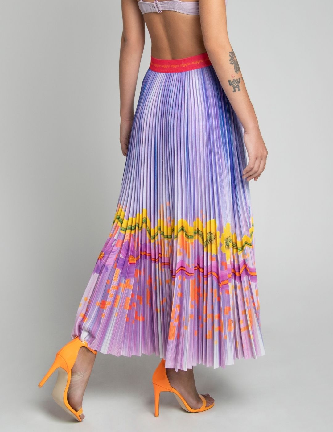 Autumn Violet Long Pleated Skirt