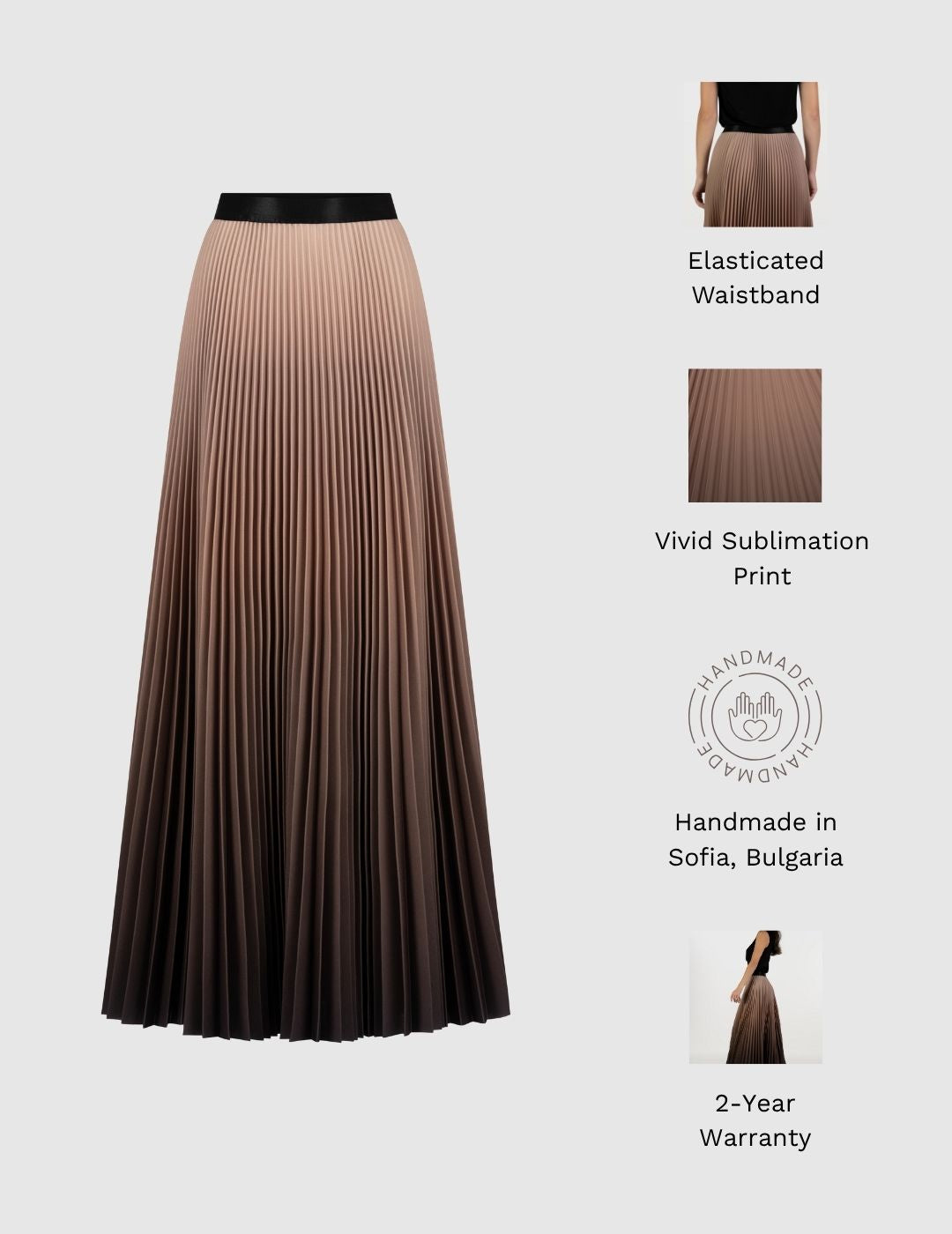 Mocha Long Pleated Skirt