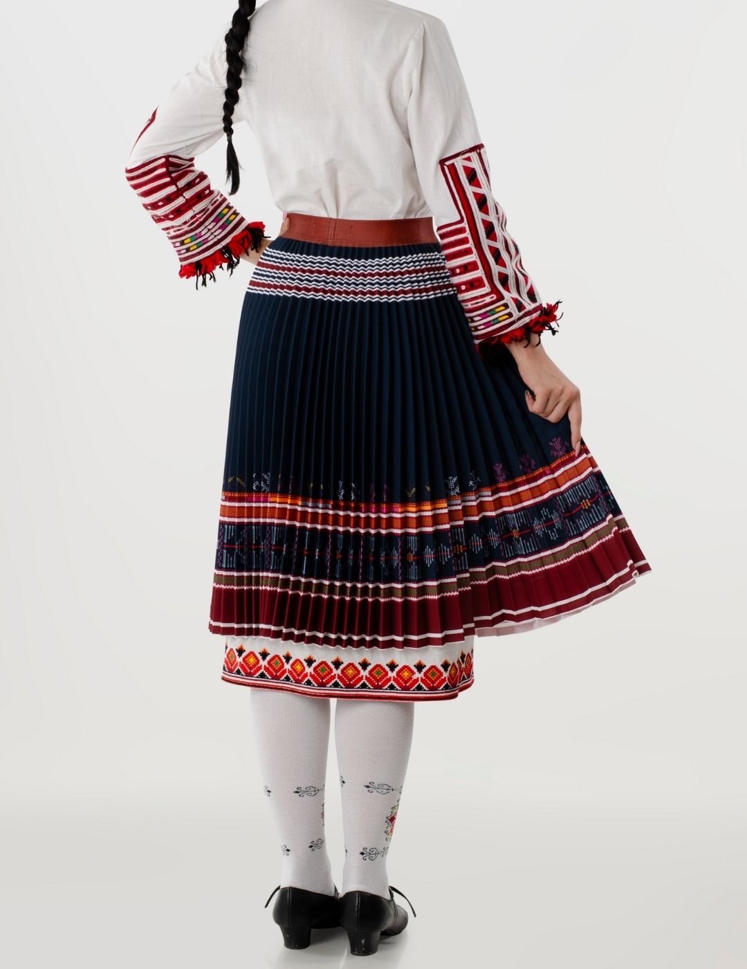Bulgarian Heritage Pleated Skirt in Dark Blue