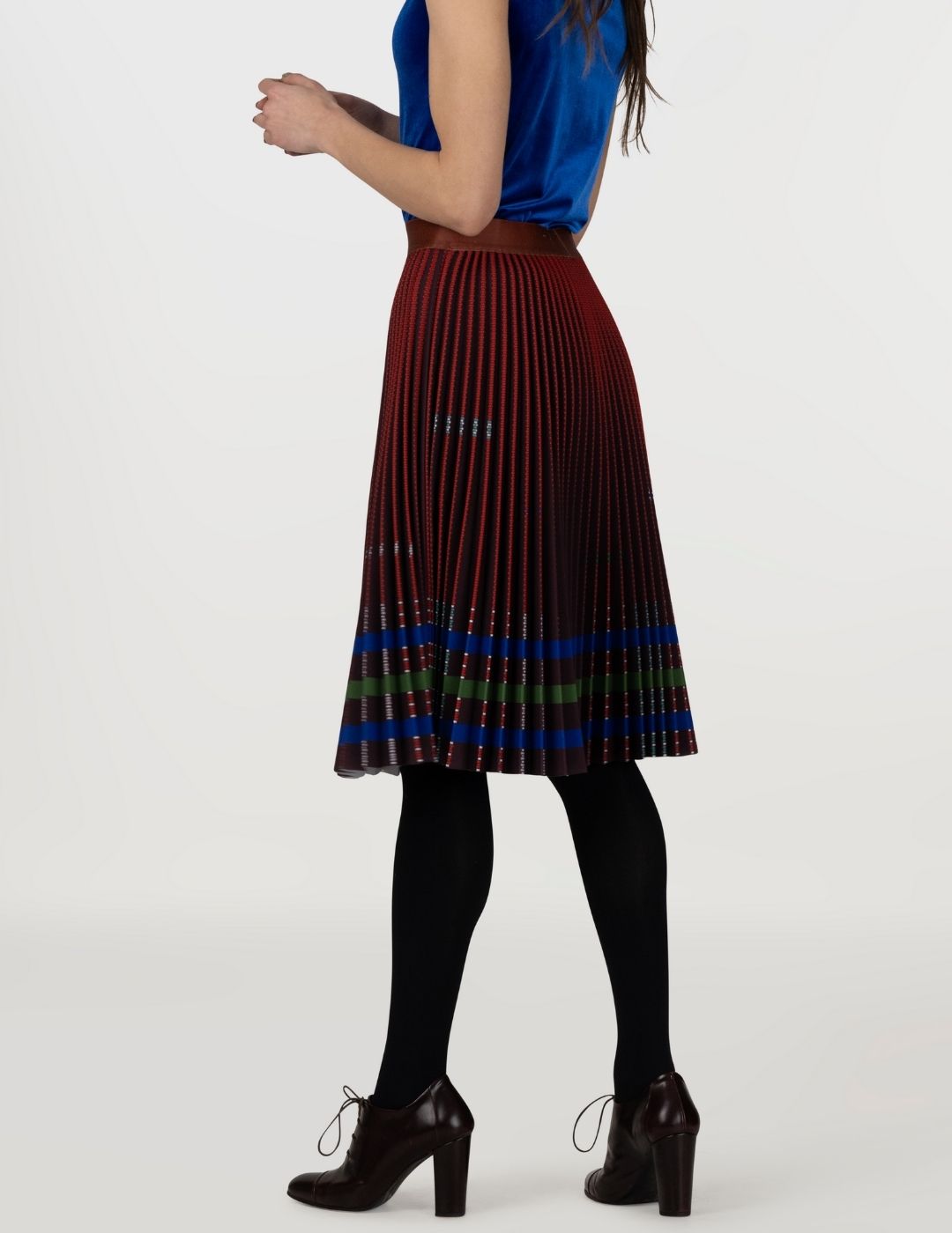 Bulgarian Heritage Pleated Skirt in Red and Burgundy