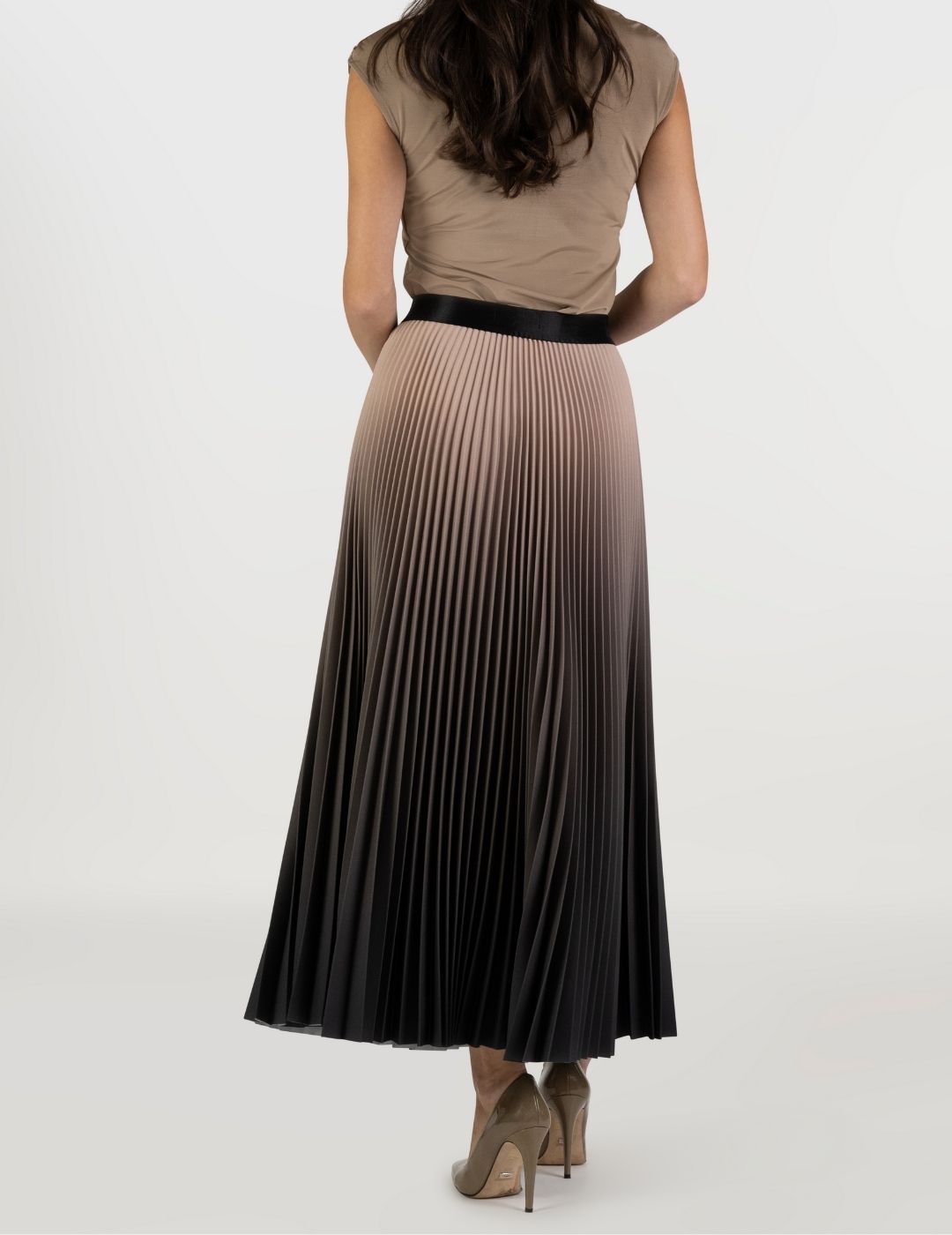 Rosewood Ombre Long Pleated Skirt