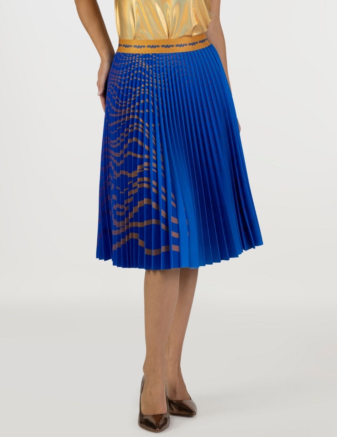 3D Magic Golden Waves Medium Pleated Skirt