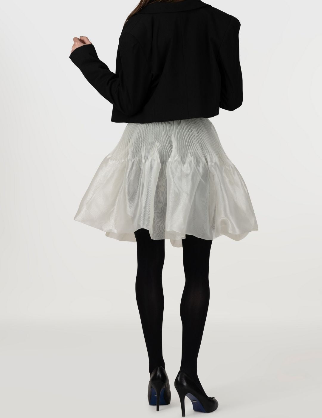 Blooming Pearl Sculptural Organza Transparent White Pleated Skirt