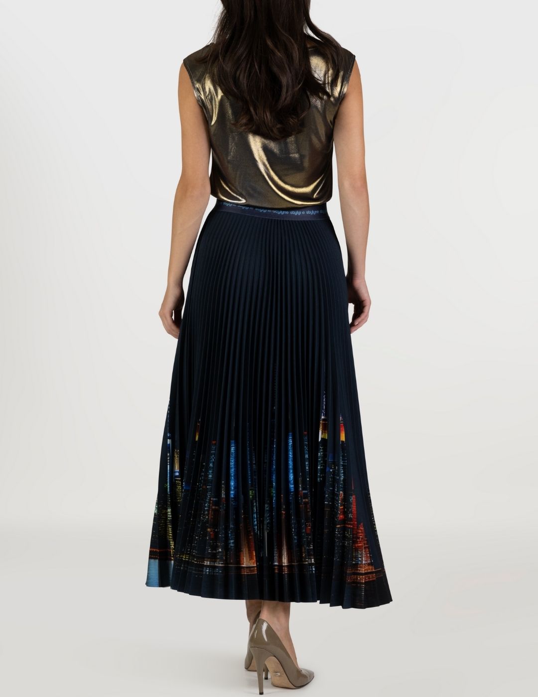 NY Skyline Long Pleated Skirt