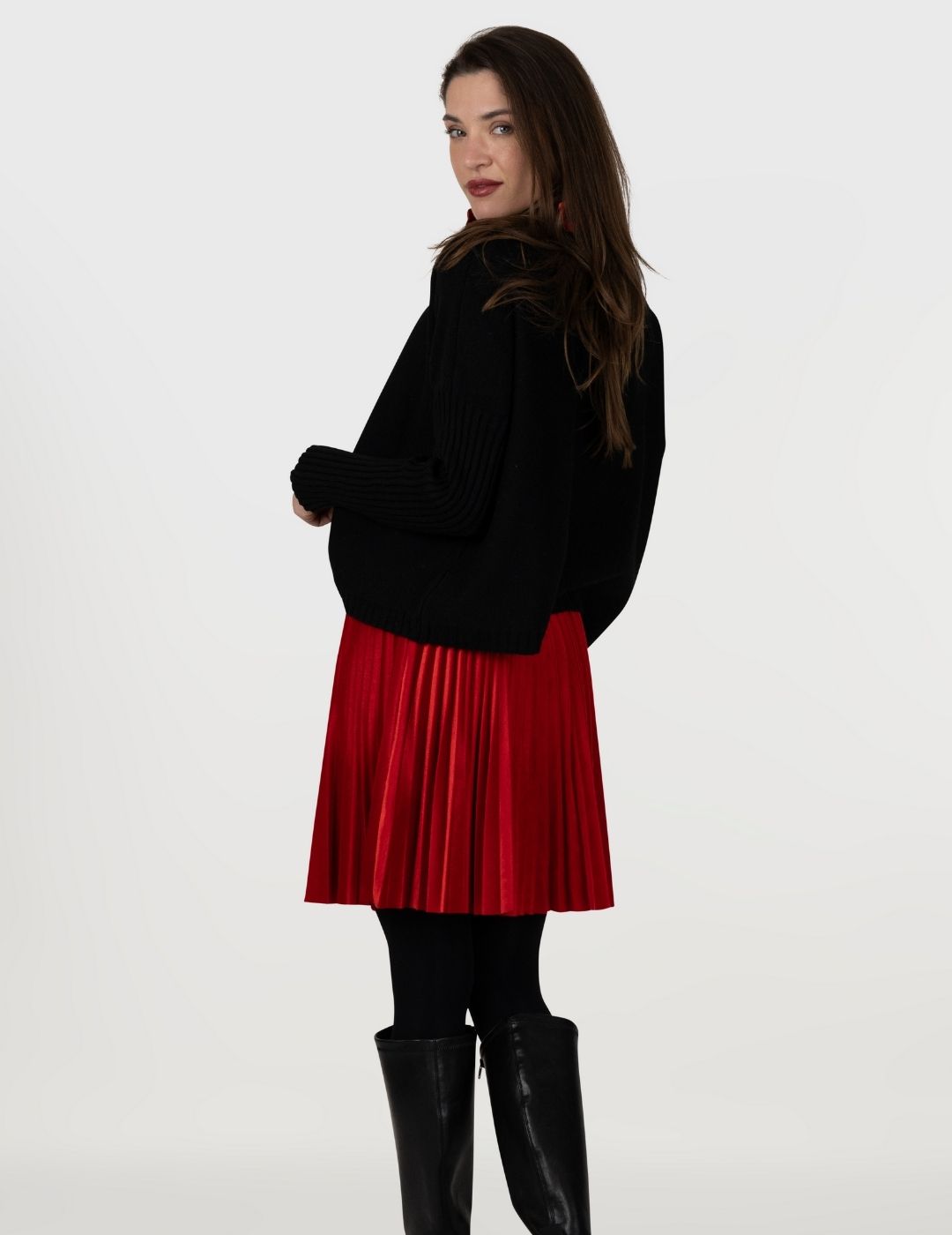 Crimson Flame Velvet Short Pleated Skirt