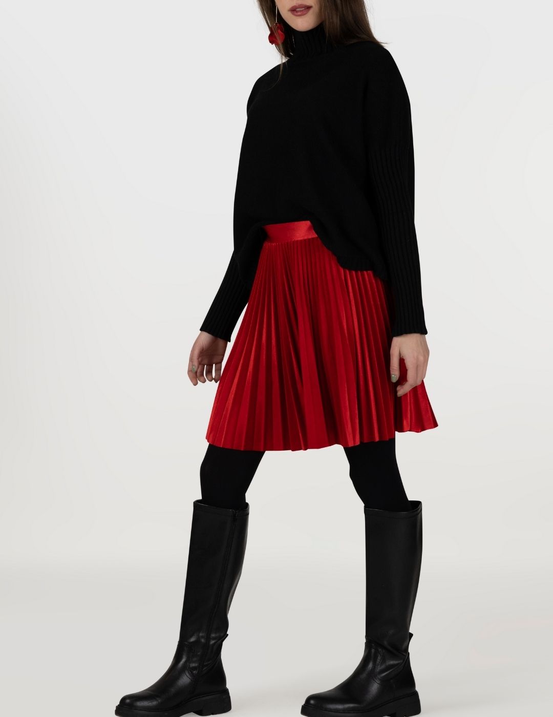 Crimson Flame Velvet Short Pleated Skirt