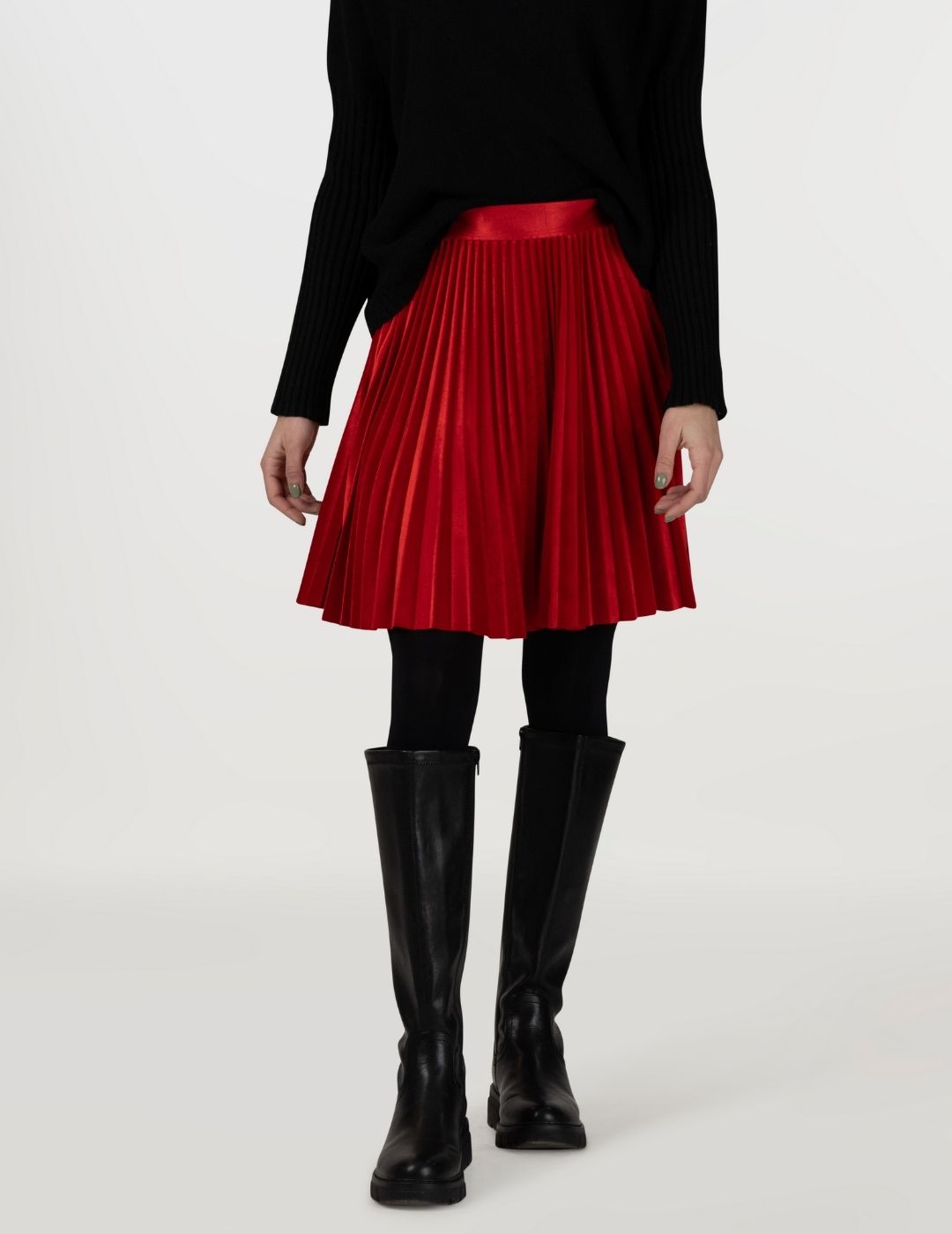 Crimson Flame Velvet Short Pleated Skirt