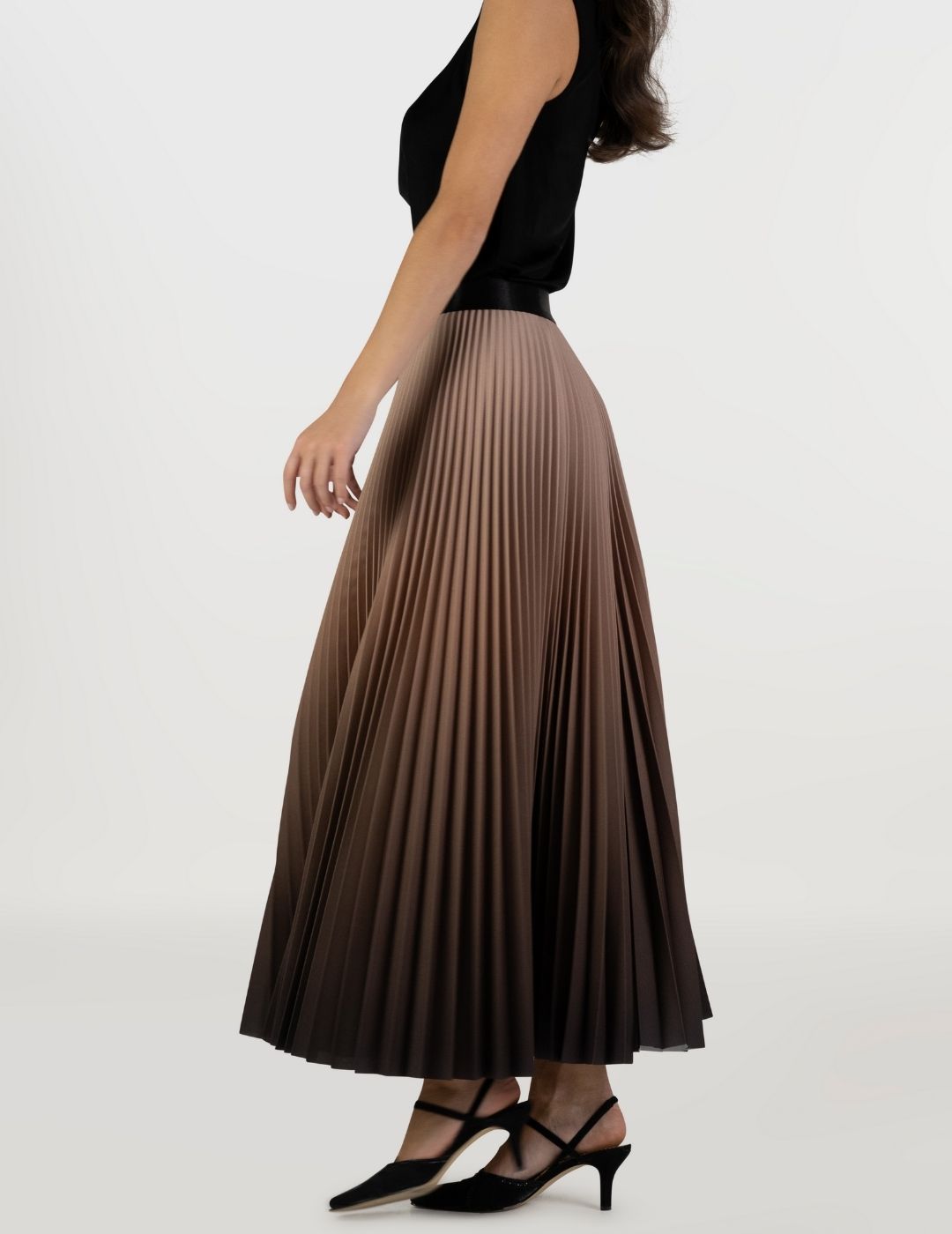 Mocha Long Pleated Skirt