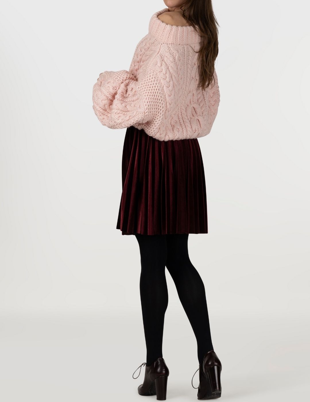 Merlot Crush Velvet Short Pleated Skirt