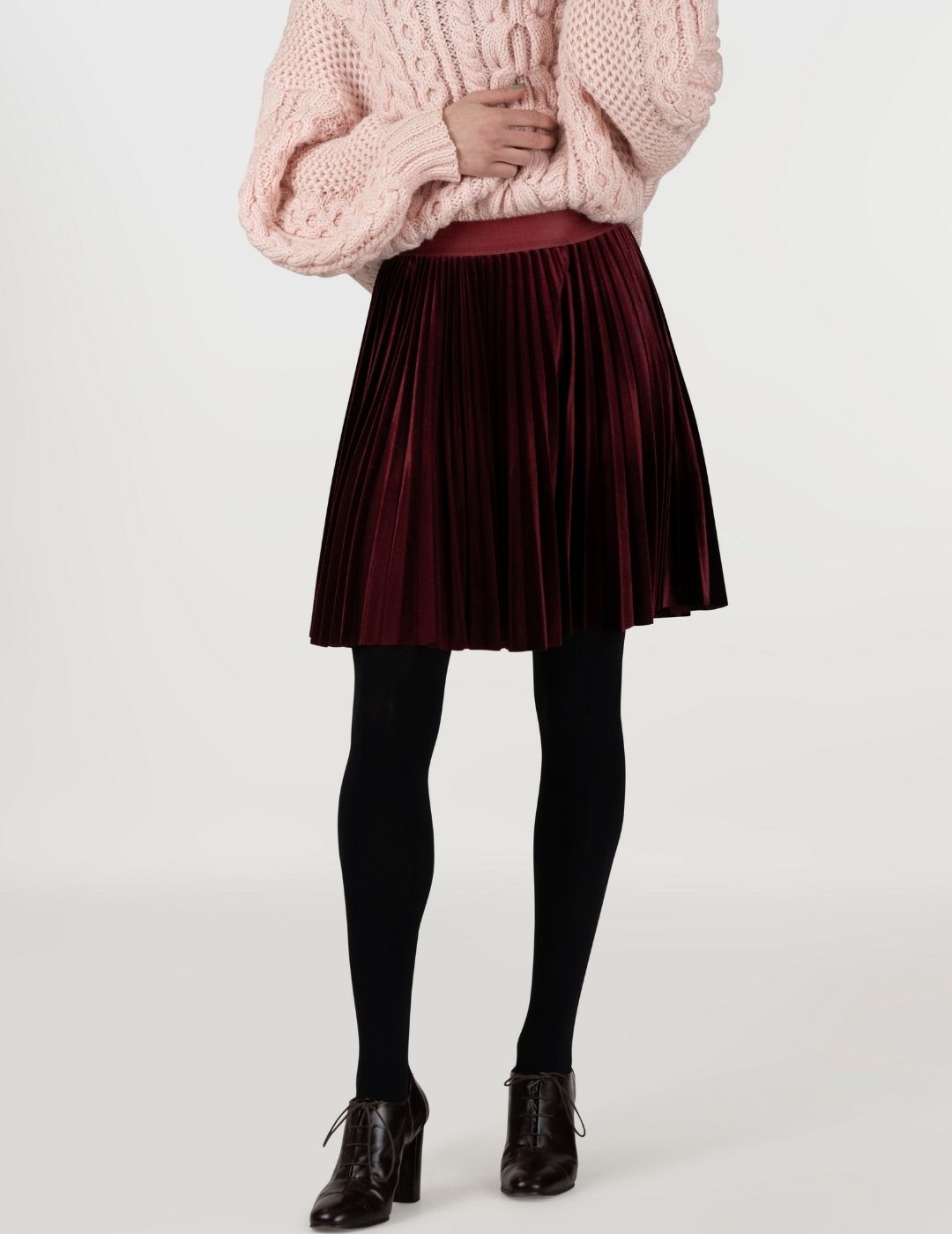 Merlot Crush Velvet Short Pleated Skirt