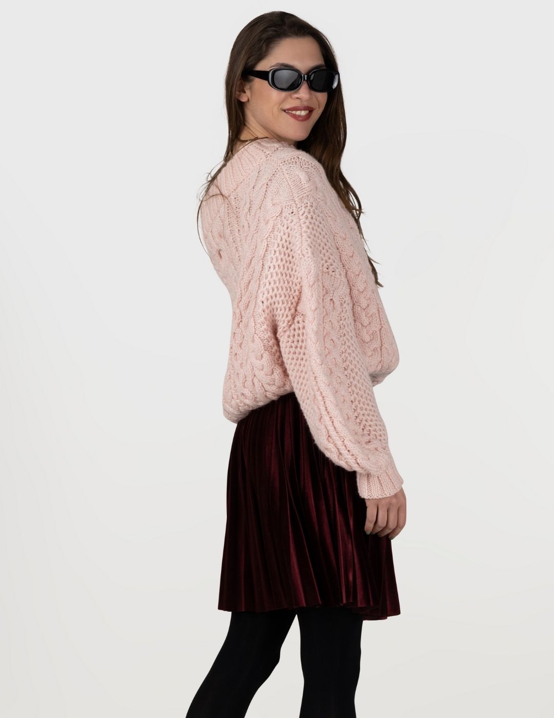 Merlot Crush Velvet Short Pleated Skirt