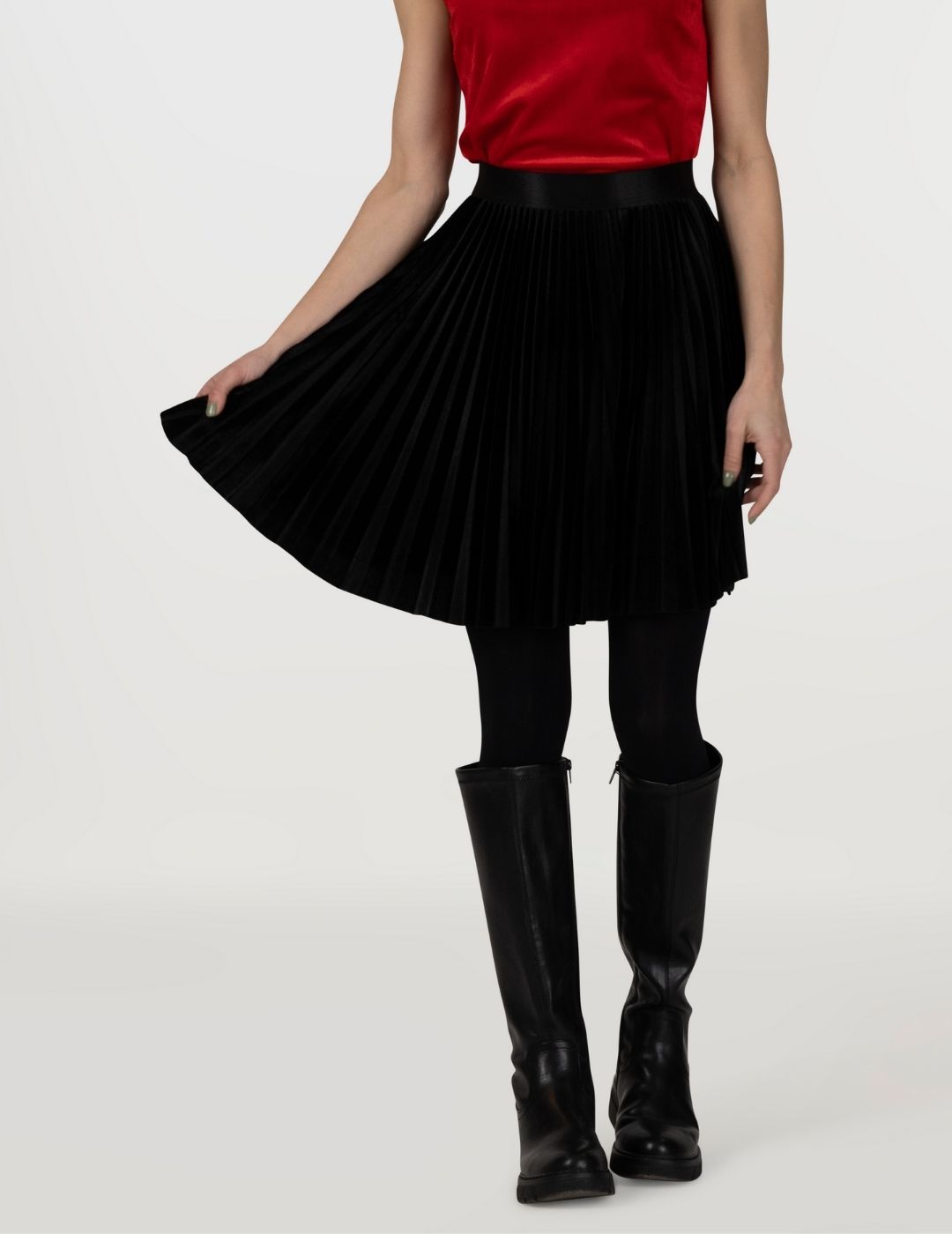 Midnight Shadow Velvet Short Pleated Skirt