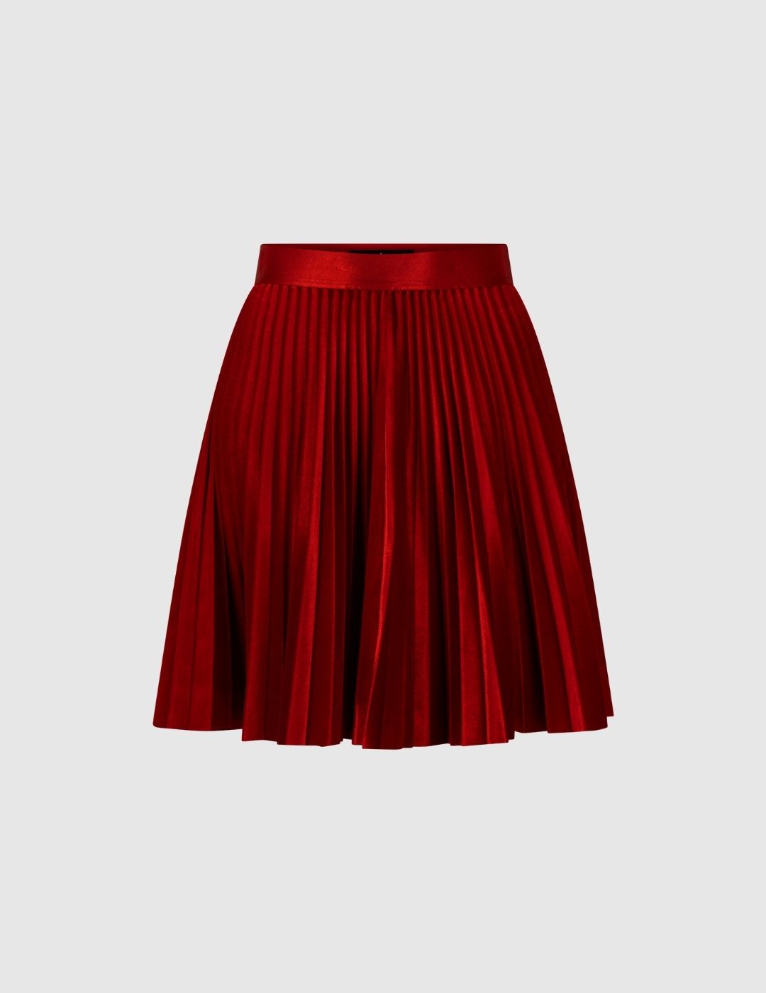 Crimson Flame Velvet Short Pleated Skirt