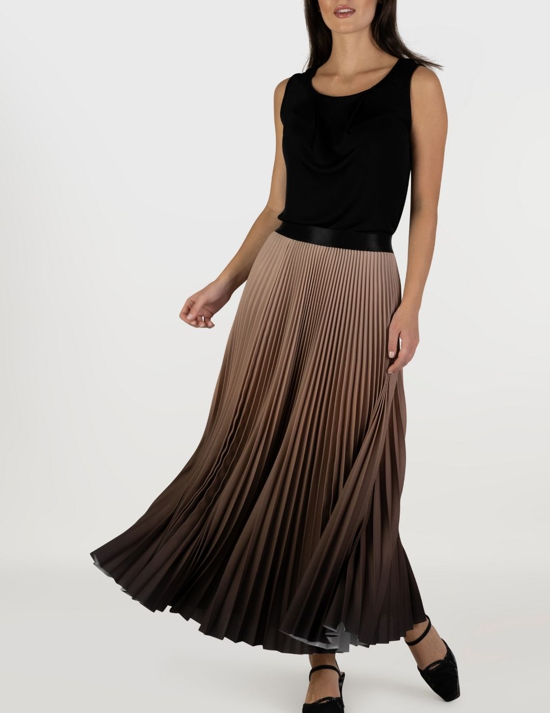 Mocha Long Pleated Skirt