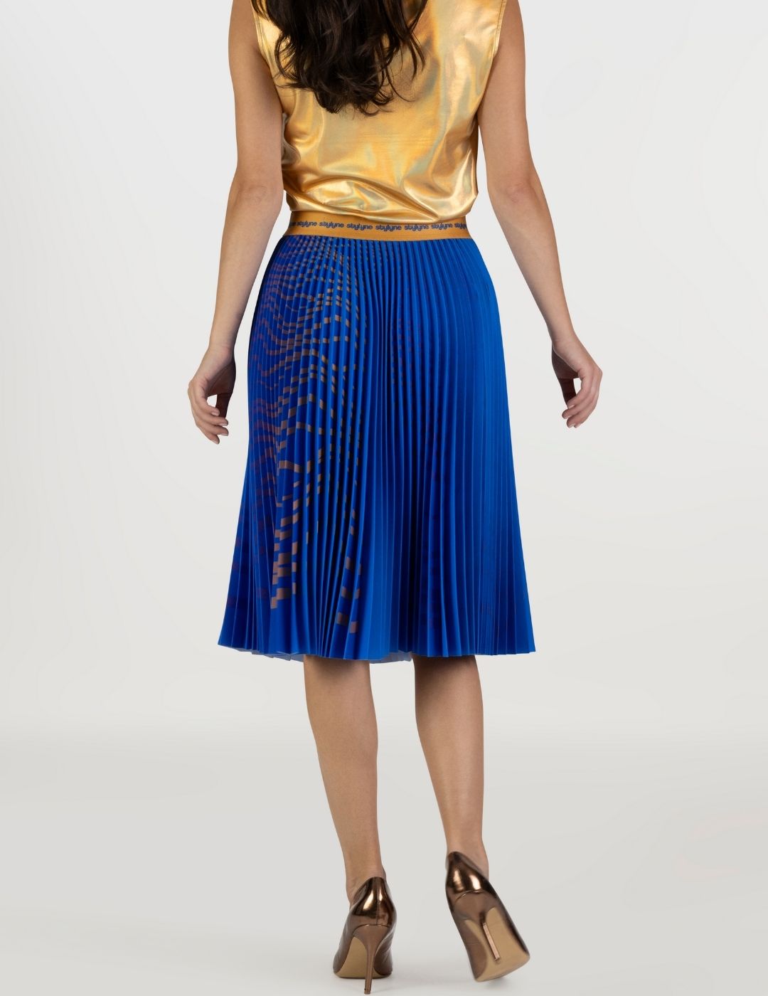 3D Magic Golden Waves Medium Pleated Skirt