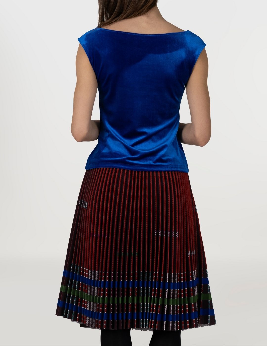 Bulgarian Heritage Pleated Skirt in Red and Burgundy
