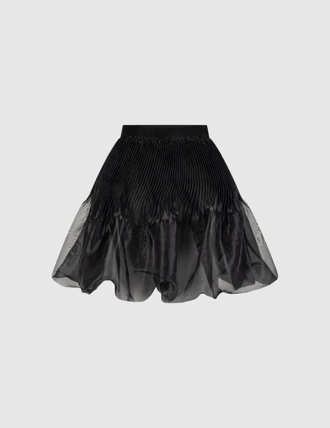 Blooming Noir Sculptural Organza Transparent Pleated Skirt