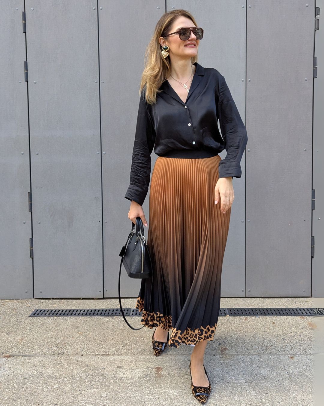 Jungle Espresso Leopard Long Pleated Skirt