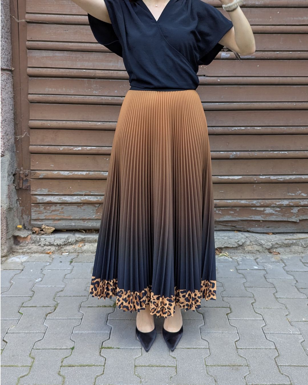 Jungle Espresso Leopard Long Pleated Skirt