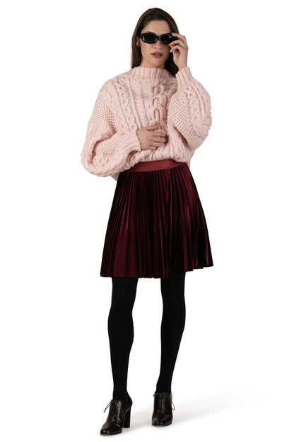 Merlot Crush Velvet Short Pleated Skirt