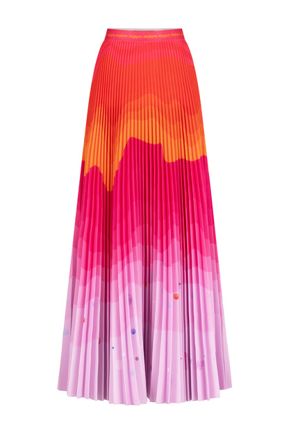 Tangerine Dusk Long Pleated Skirt