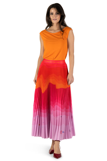 Tangerine Dusk Long Pleated Skirt