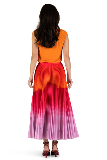 Tangerine Dusk Long Pleated Skirt