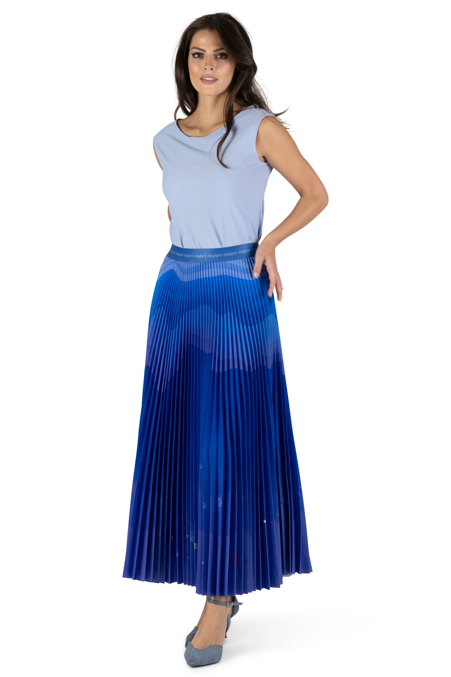 Ocean Deep Long Pleated Skirt