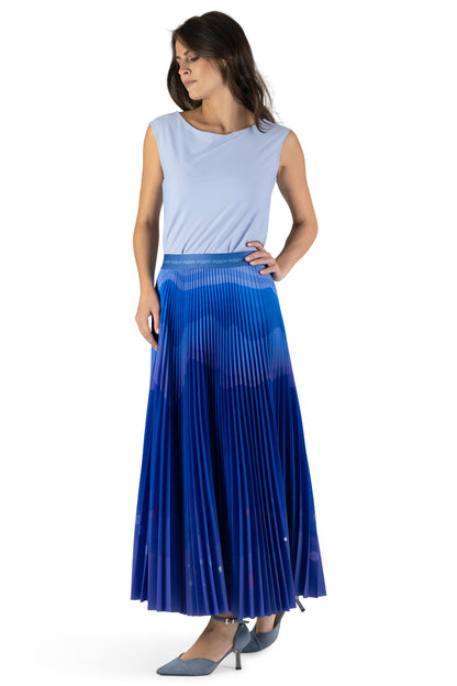 Ocean Deep Long Pleated Skirt