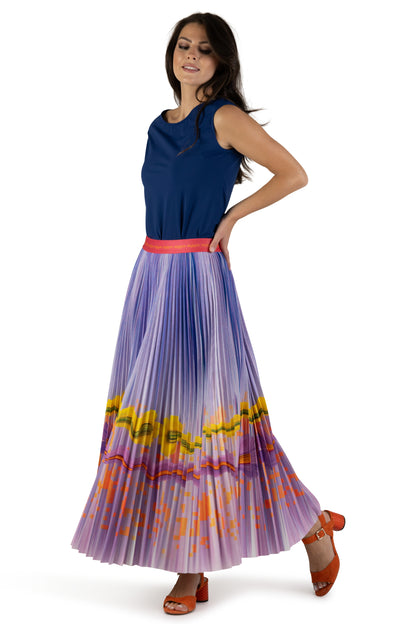 Autumn Violet Long Pleated Skirt