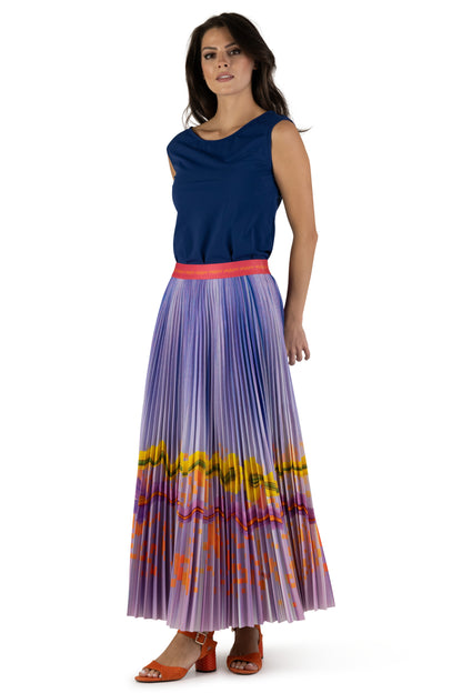 Autumn Violet Long Pleated Skirt