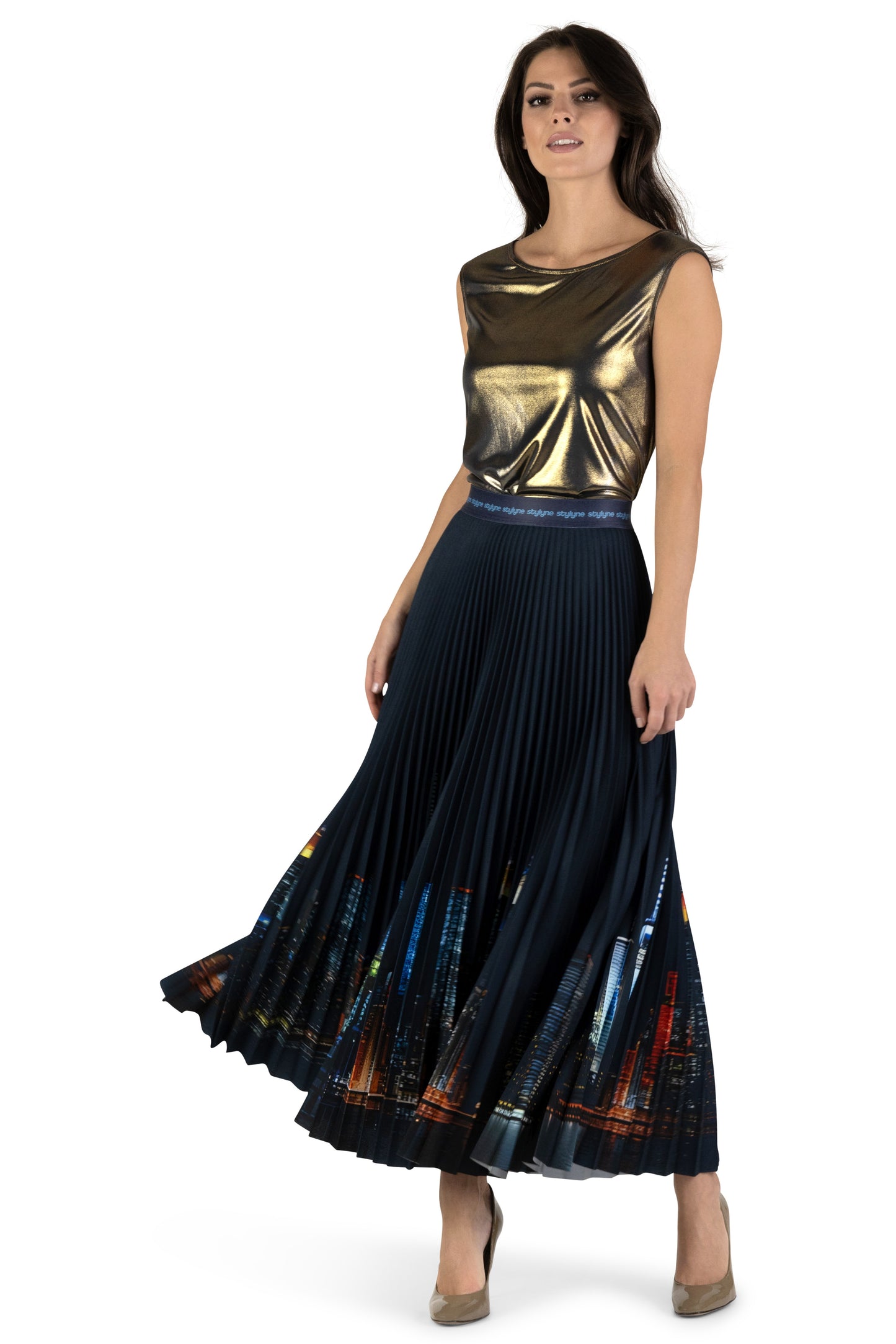 NY Skyline Long Pleated Skirt