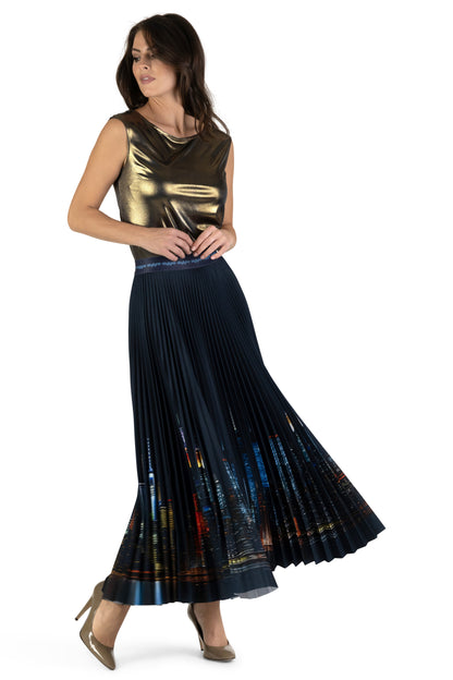 NY Skyline Long Pleated Skirt